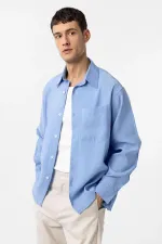 Antioch Mavi Modal Kumaş Relax Fit Erkek Gömlek