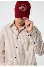 Antioch Bej Relax Fit Çizgili Erkek Gömlek