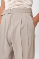 Pantalon homme Antioch beige en modal, coupe décontractée et ceinture