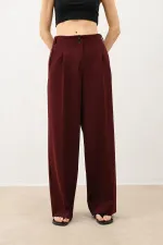 Antioch Burgundy Wide Leg Women's Trousers with Pens Detail