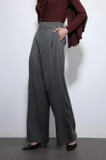 Antioch Gri Çizgili Geniş Paça Pantolon