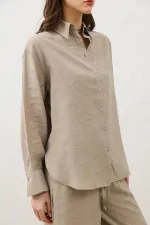 Antioch Bej Dökümlü Oversize Kadın Gömlek