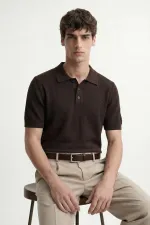 T-shirt homme Antioch Coffee en maille texturée à col polo