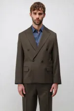 Antioch Kahve 1 Relax Fit Kruvaze Erkek Blazer Ceket