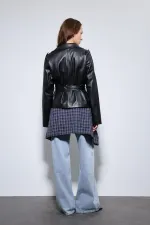 Manteau en similicuir noir à ceinture Antioch