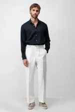 Pantalon homme Antioch Ecru Lyocell coupe décontractée plissé