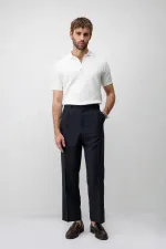 Antioch Lacivert Pileli Relaxed Fit Erkek Pantolon