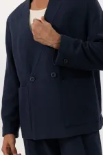 Antioch Lacivert Keten Karışımlı Kruvaze Düğmeli Erkek Blazer Ceket Antioch Lacivert Keten Karışımlı Kruvaze Düğmeli Erkek Blazer Ceket