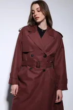 Trench-coat Antioch bordeaux à double boutonnage et ceinture pour femme