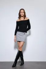 Antioch Black Off-Shoulder Detail Top