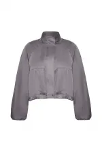 Antioch Gri Dik Yaka İnce Kadın Bomber Ceket