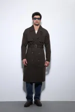 Trench-coat croisé marron foncé Antioch avec ceinture