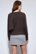 Antioch Coffee Draped Shawl Detailed Top