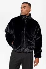 Manteau en fausse fourrure à col montant Antioch pour homme, noir