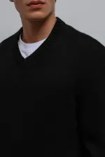 Antioch Black Textured V-Neck Men's Sweater