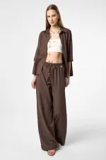 Antioch Kahve Keten Karışımlı Kadın Gömlek