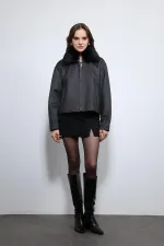 Antioch Anthracite Wool Blend Faux Fur Collar Jacket