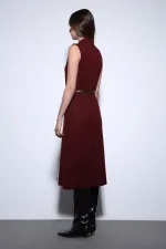 Antioch Burgundy Women's Midi Dress with Belt Detail