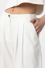 Antioch Beyaz Keten Karışımlı Kadın Culotte Pantolon