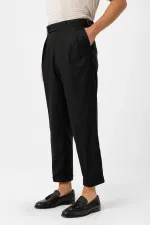 Pantalon Antioch noir plissé taille haute pour homme