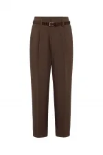 Antioch Kahve Yüksek Bel Pilili Kadın Pantolon