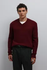 Pull homme Antioch bordeaux texturé à col en V