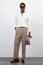 Antioch Ekru Fermuarlı Erkek Triko Kazak