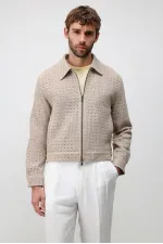 Antioch Beige Textured Zip-Up Men's Jacket