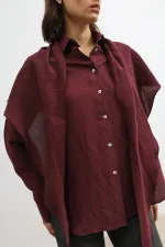 Antioch Bordo Mendil Detaylı Kadın Gömlek