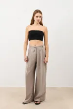 Antioch Beige Pleated Palazzo Women's Trousers