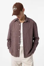 Chemise à carreaux Antioch Coffee pour homme, coupe décontractée