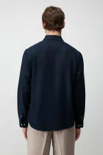 Chemise homme Antioch bleu marine en lin mélangé, coupe décontractée