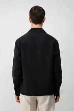 Antioch Siyah Lyocell Karışımlı Geniş Yaka Erkek Gömlek