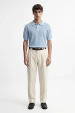 T-shirt homme à col polo texturé en maille bleue Antioch