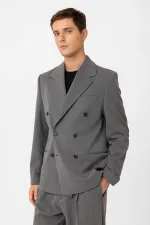 Antioch Grey Relax Fit Double-Breasted Men's Blazer Jacket