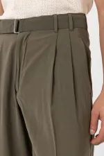 Antioch Khaki Modal Fabric Relax Fit Belted Men's Trousers