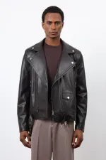 Antioch Koyu Kahve 100% Deri Biker Ceket