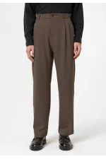 Pantalon Antioch marron clair, taille haute, plissé, coupe décontractée, pour homme