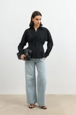 Chemise Antioch noire plissée en popeline pour femme