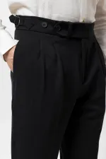 Pantalon homme Antioch noir à taille haute plissée et coupe carotte