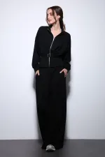 Antioch Siyah Bel Kemerli Geniş Paça Pantolonlu Takım