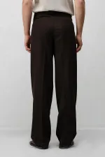 Antioch Koyu Kahve Keten Karışımlı Erkek Baggy Pantolon