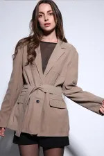 Antioch Bej Kuşak Bağlamalı Süet Kadın Ceket