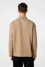 Antioch Açık Kahve Modal Kumaş Çizgili Erkek Gömlek