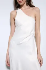 Robe longue en satin à col asymétrique Antioch Stone