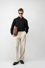 Antioch Siyah Keten Karışımlı Relaxed Fit Erkek Gömlek