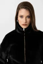 Antioch Black Women's Faux Fur Coat with Elastic Waistband
