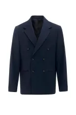 Antioch Lacivert Relax Fit Kruvaze Erkek Blazer Ceket