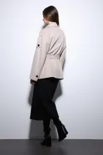 Antioch Bej Dik Yaka Kruvaze Kadın Kaban