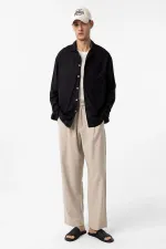 Chemise homme Antioch en lin mélangé noir, coupe décontractée